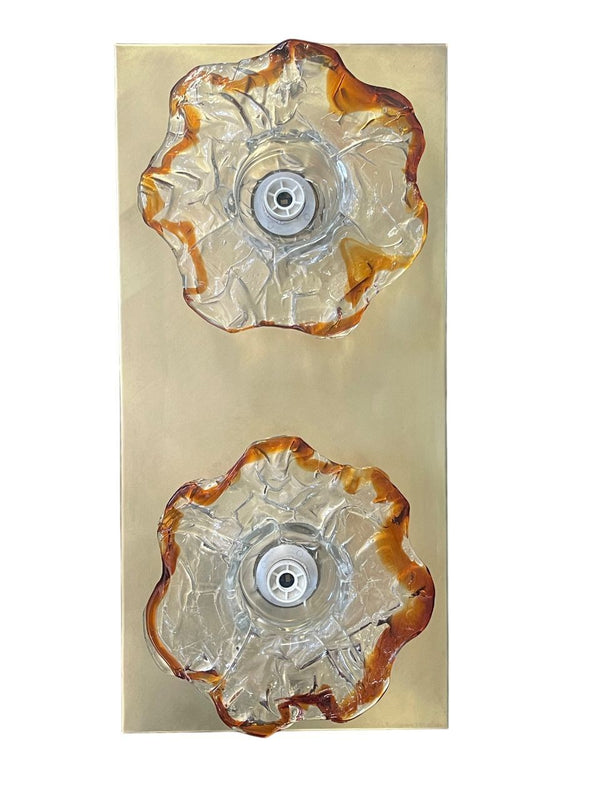 Unique Pair of Murano Glass Flower Sconces Designed by Mazzega, Italy, 1970's.