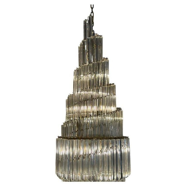 Venini Double-Tier Swirling Chandelier with Triedri Glass Prisms. Italy, 1970's