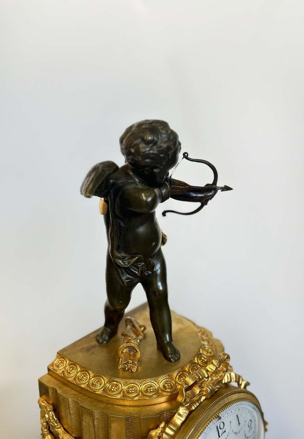 French 19th Century Clock & Candelabra Cherub Set
