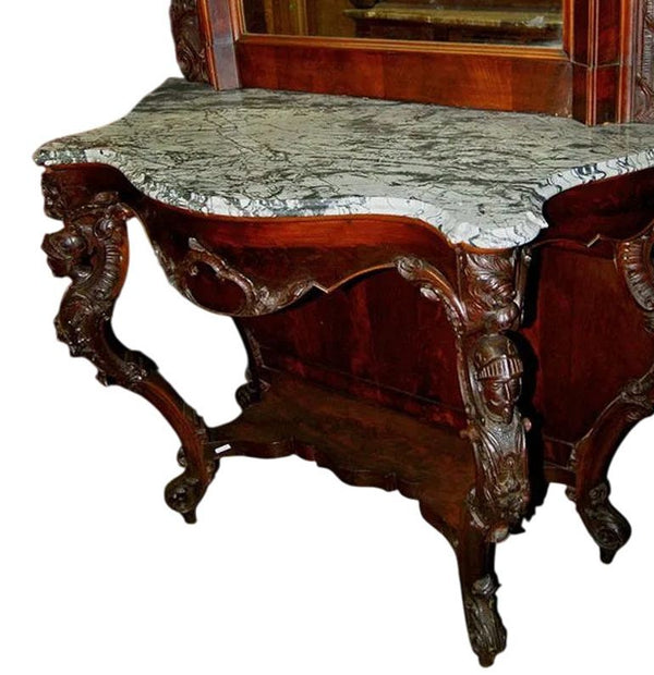 Mid-19th Century Hand Carved Italian Console with Marble Top and Mirror