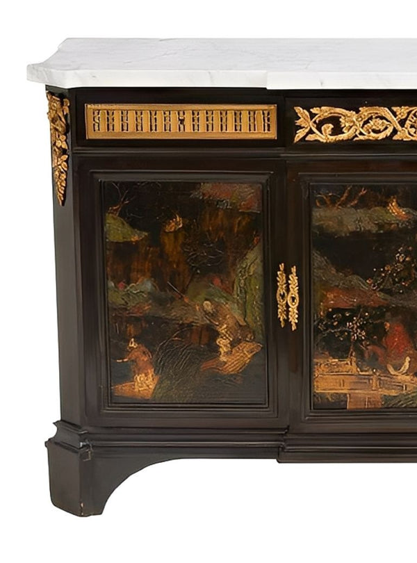 French Napoleon III Chinoiserie Credenza with Marble Top. Late 19th Century.