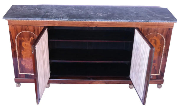 19th Century English Regency Rosewood Credenza Sideboard with Marble Top