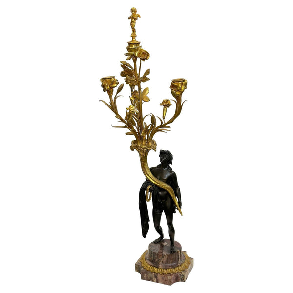 Pair of French 19th Century Gilt Bronze Candelabras with Marble Base