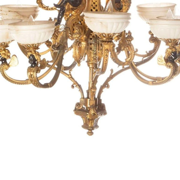Late 19th Century French Gilt Bronze Chandelier with Black Cherubs