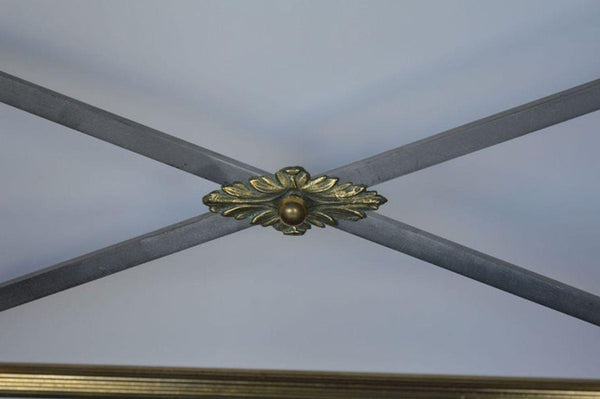 Neoclassical Revival Italian Bronze & Steel Console Table w Horse details. 1950s