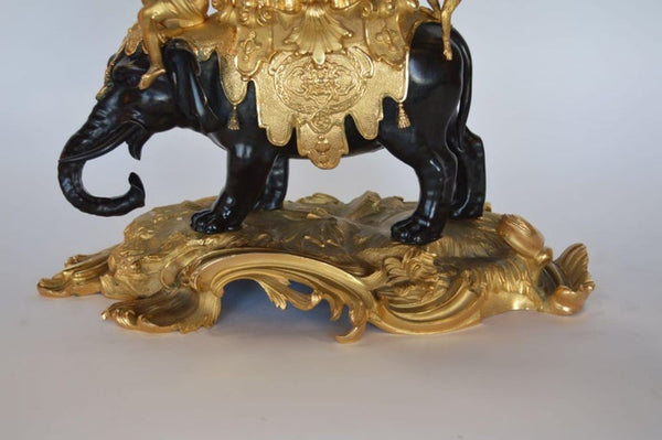 19th C Louis XV Style Gilt Bronze Elephant Clock Signed by Barreau F. de Bronzes