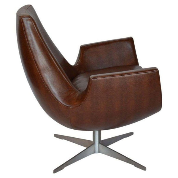 Pair of Mid-Century Brown Leather Chairs with Metal Base. Italy, 1970's.