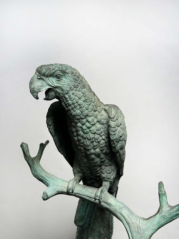Vintage Parrot Bronze Sculpture w/ Green Patina After J. Moigniez