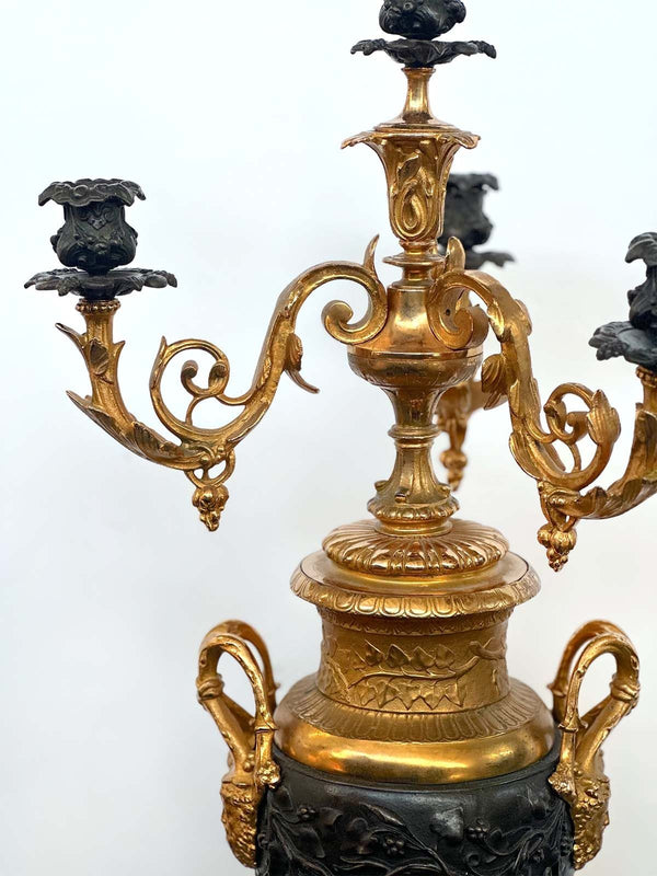 Pair of Late 19th Century Napoleon III Gilt & Patinated Bronze Candelabras