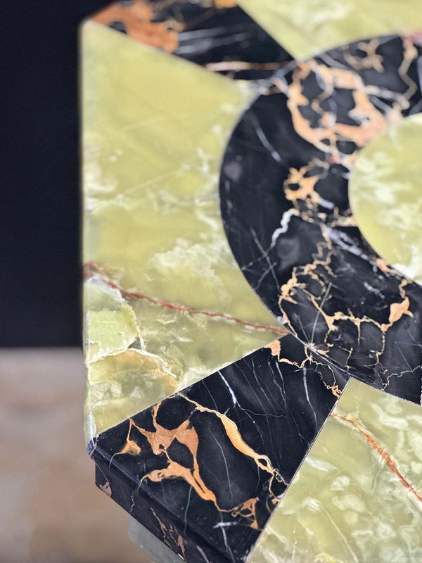 Late 19th Century French Green Onyx, Marble & Cloisonné Pedestal Table