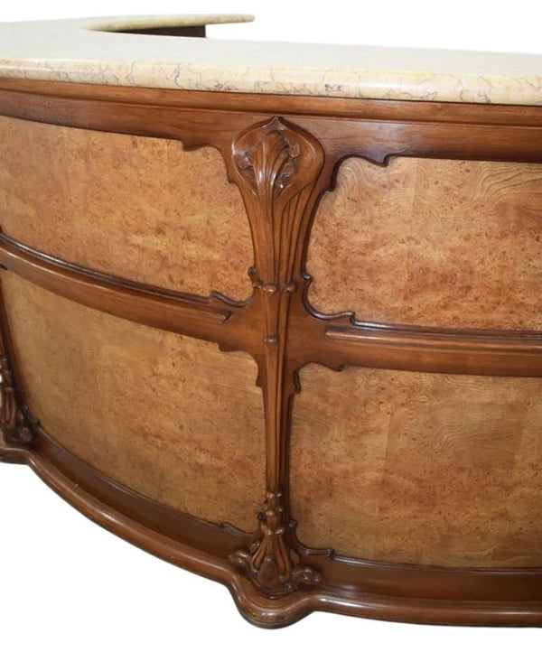 Art Nouveau Walnut & Burl Reception Desk with Stone Top, U.S.A. 1920's.