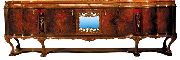 Rococo Sideboard with Gilded Mirror and Carved Figures. Italy, 1920's.
