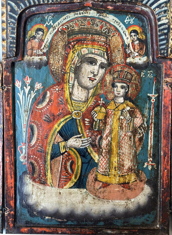 Triptych Russian Icon of Christ & The Virgin of the Unfading Roses, c. 1700's