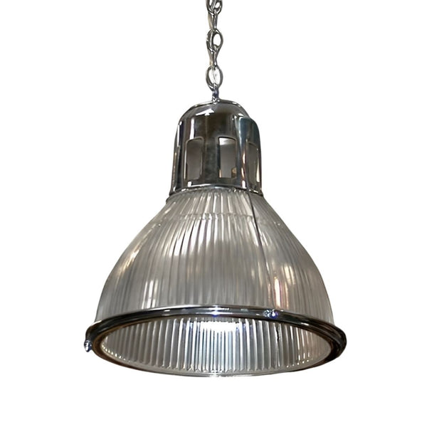 Set of Four Original Holophane Nickel & Glass Pendant Lights, U.S.A. c. 1920s