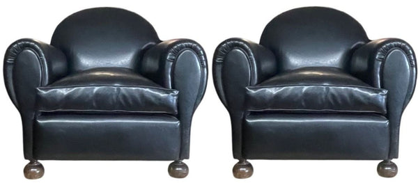 Pair of French Art Deco Club Armchairs, 1940's.
