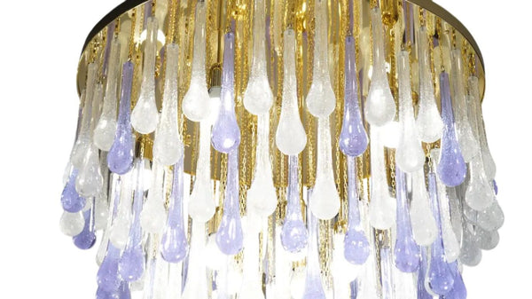 Pulegoso & Alexandrite Glass Drop Flush Mount Chandelier by Franco Luce, 1980.