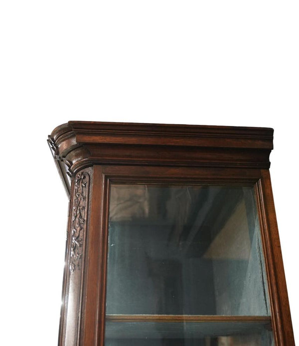 Late 19th Century French Oak Display Cabinet with Ribbon & Garland Glazing