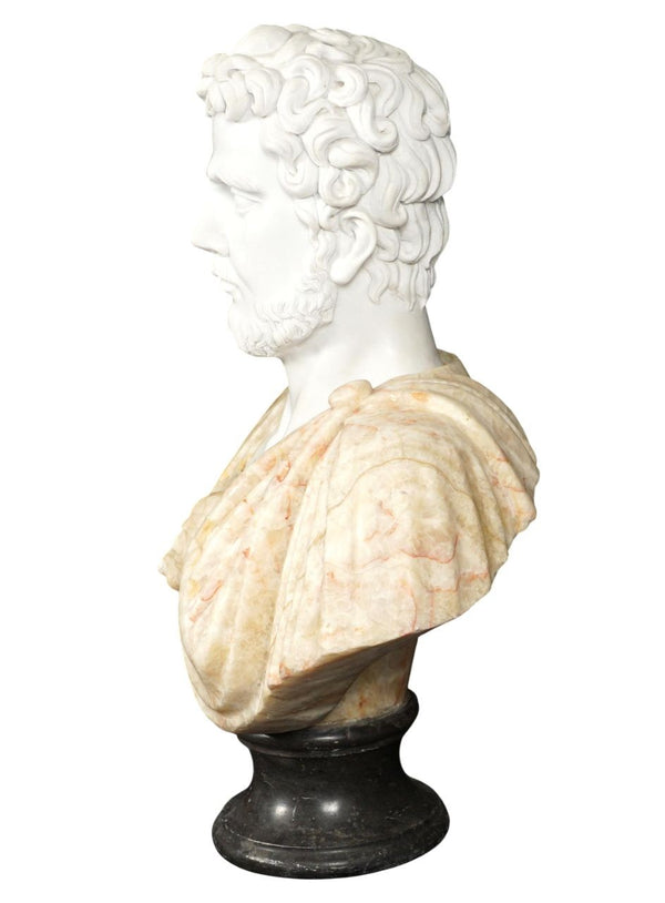 Early 20th C. Italian Multicolor Marble Bust of Ancient Philosopher Aristotle.