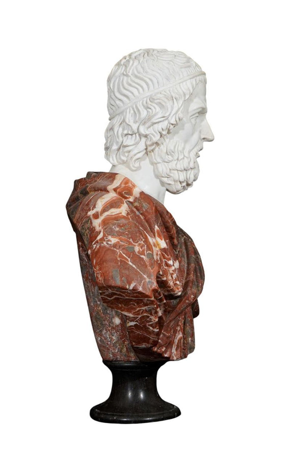 Early 20th C. Italian Marble Bust of Homer, The Legendary Ancient Greek Poet.