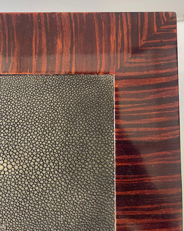 Art Deco Style Macassar Wood & Shagreen Coffee Table w/ Nickel. Italy, 1970's.