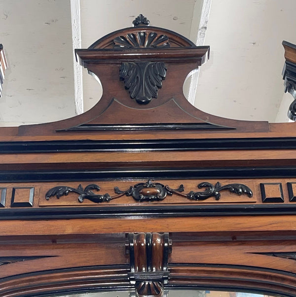 Antique American Renaissance Walnut Sideboard with Lacquer & Mirror, c. 1870.