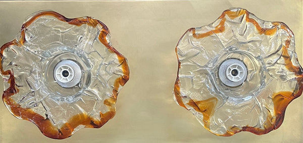 Unique Pair of Murano Glass Flower Sconces Designed by Mazzega, Italy, 1970's.