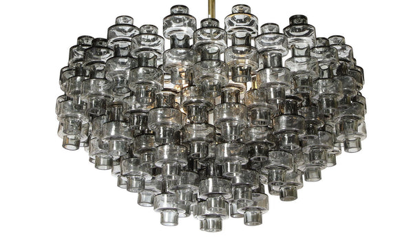 Modernist Murano Smoked Grey Manubri Glass Chandelier. Italy, 21st Century.