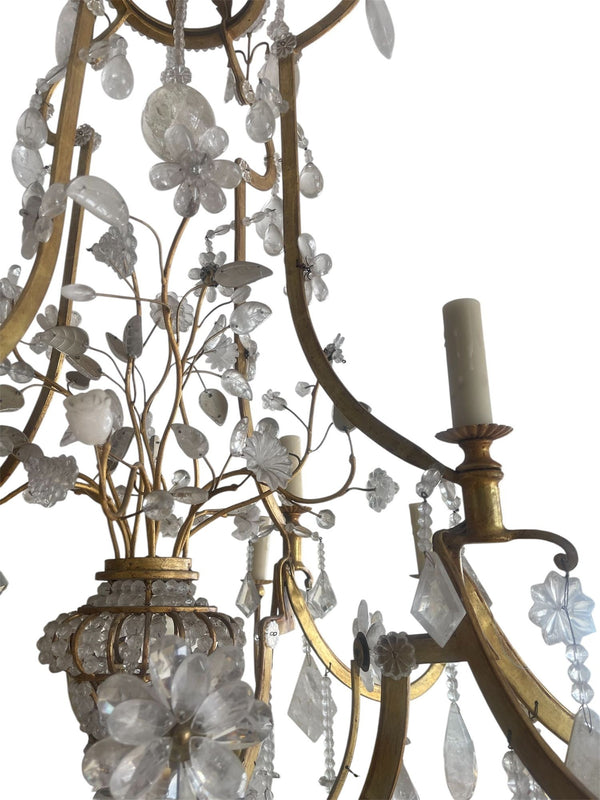 Large Early 20th Century Italian Rock Crystal and Gilt Metal Chandelier