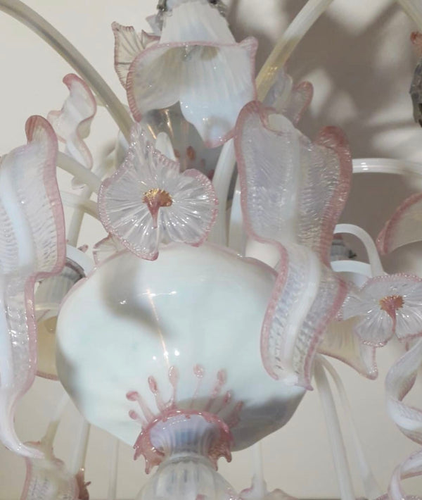 Venetian Opaline and Pink Chandelier by Galliano Ferro, Italy 1950's.