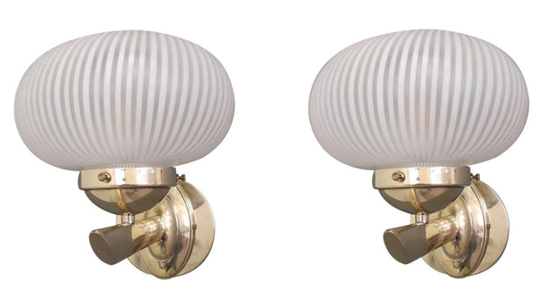Set of Ten White Ribbed Bowl Murano Sconces by Barovier e Toso. Italy, 1950's
