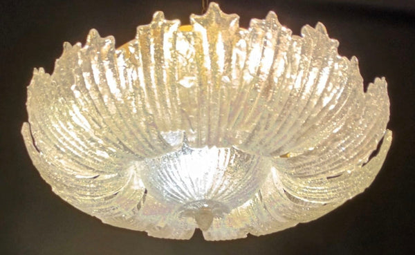 Vintage Flush Mount with Clear Graniglia Murano Glass Leaves. Italy, 1960's.