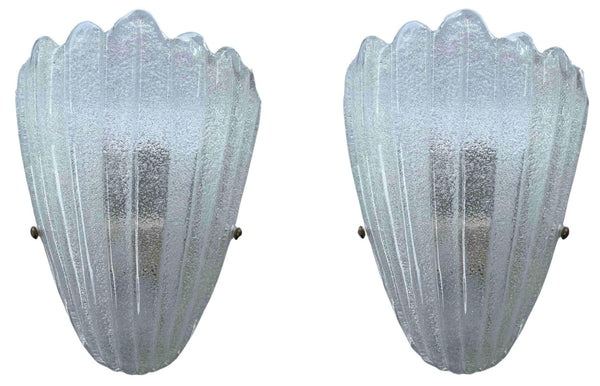 Set of Twelve Clear Graniglia Shield Murano Glass Sconces. Italy, 1960's.