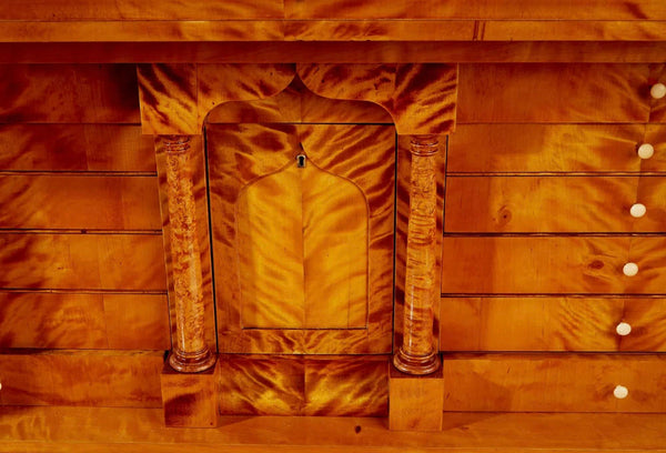 19th Century Biedermeier Secretary Desk in Maple Burl with Ebonized Details