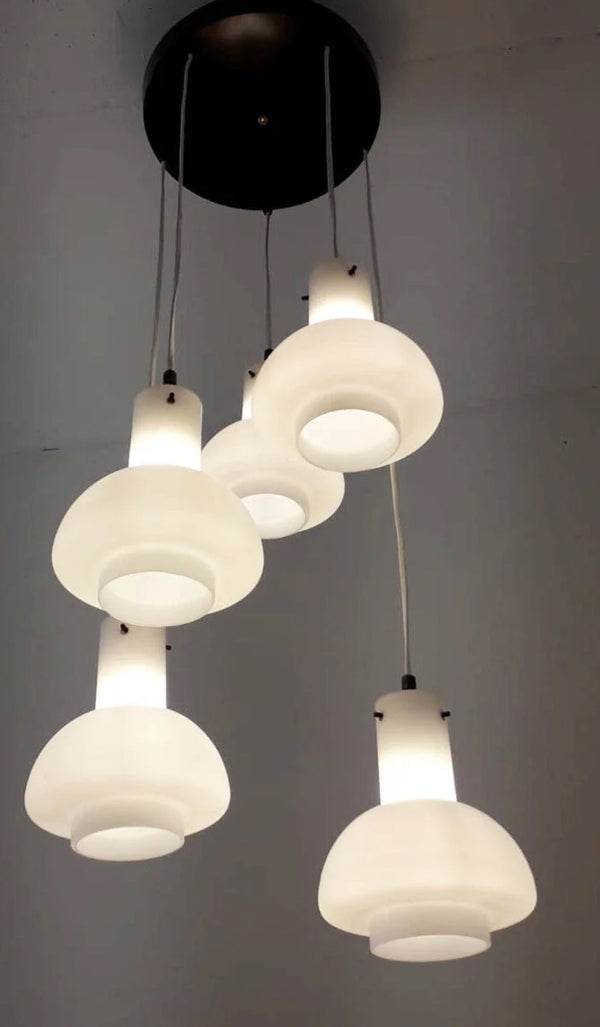 Stilnovo Italian Pendant Flush Mount, 5 Lights, Adjustable, 1960's.