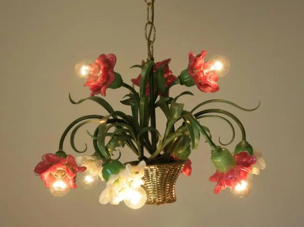 Flower Chandelier by Banci Firenze – Murano Glass & Gilt Iron, Italy, 1980's.