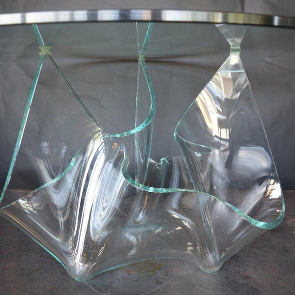 Handmade Italian Handkerchief Glass Base Center Table, 1970's.