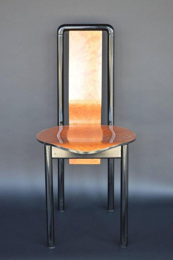 Set of Six Pierre Cardin Dining Chairs in Pecan & Ebonized Maple. U.S.A. 1970's