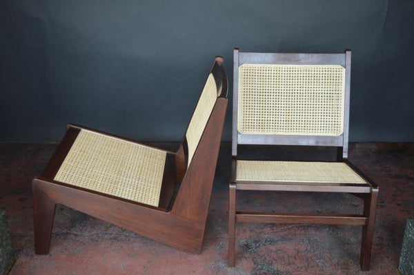 Pair of Pierre Jeanneret Style 'Kangourou' Cane Lounge Chairs, 1950's.