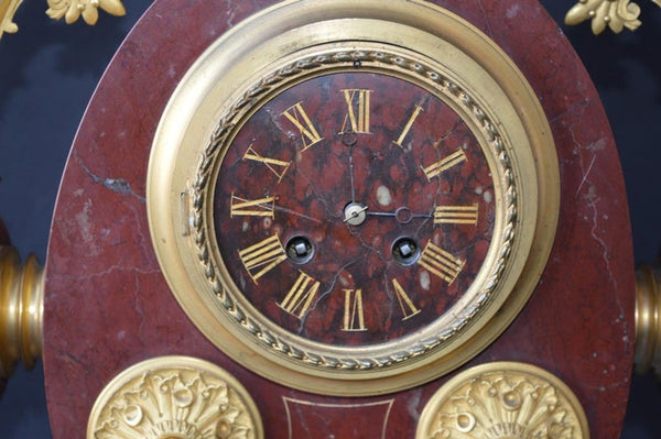 Large French Neo-Grec Revival Gilt Bronze & Marble Mantel Clock, c. 1870.