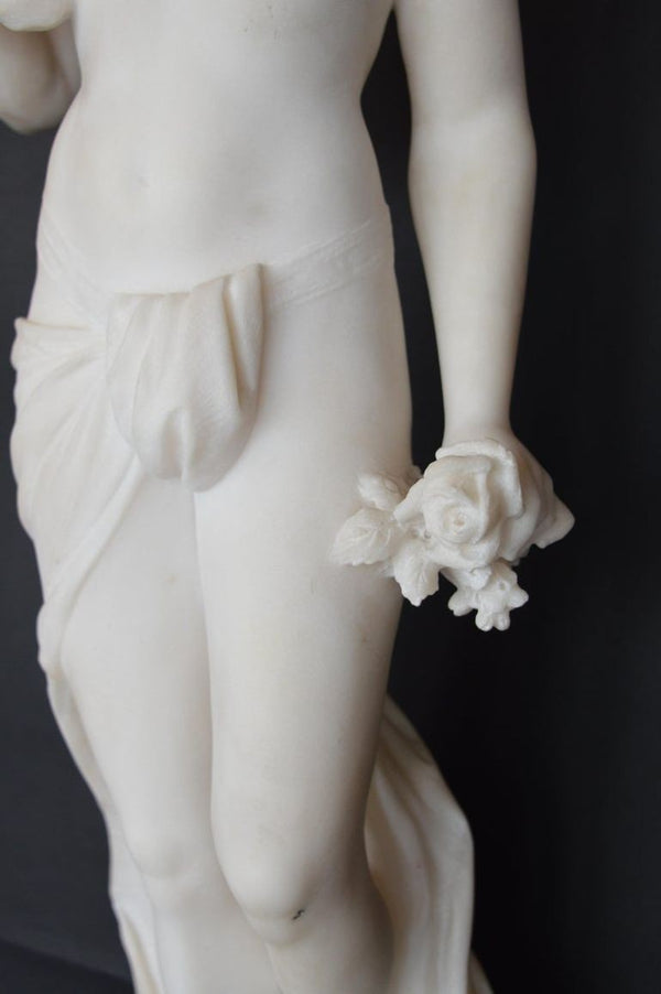 Late 19th Century Italian Carrara Marble Statue of a Young Lady.