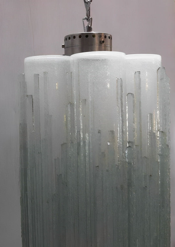Vintage Pendant w/ Frosted Murano Glass Tubes Designed by Poliarte, Italy, 1970s