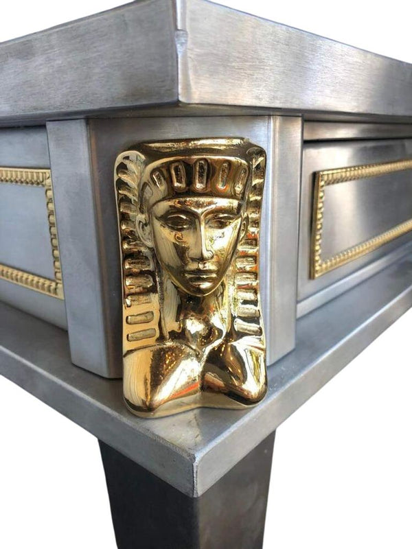 John Vesey Stainless Steel & Bronze Desk with Red Leather Top, USA, Late 20th C.