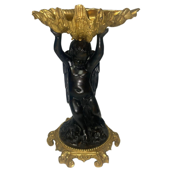 Pair of 19th C. Gilt Bronze Garnitures with Shell-Form Bowls Supported by Angels