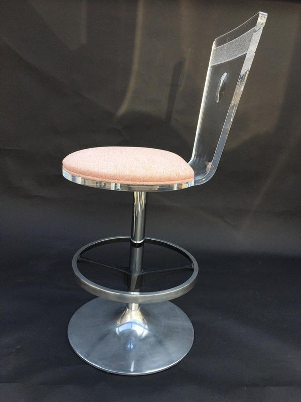 Set of Four Acrylic & Metal Bar Stools with Fabric Cushions. U.S.A. 1980's.