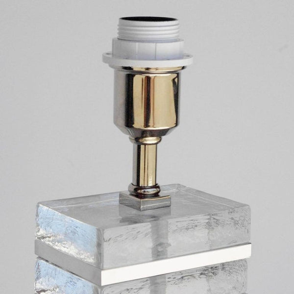 Pair of Italian Clear Murano Glass Blocks Table Lamps with Chrome Details, 1990s