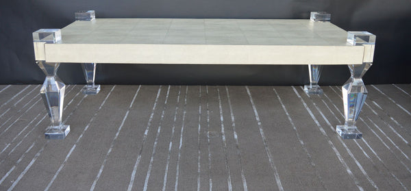 Shagreen Coffee Table w/ Geometric Lucite Legs by Pegaso Gallery. U.S.A. 21st C.