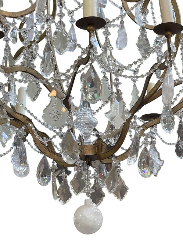 Monumental Italian Rock Crystal & Wrought Iron Chandelier, 20th Century.