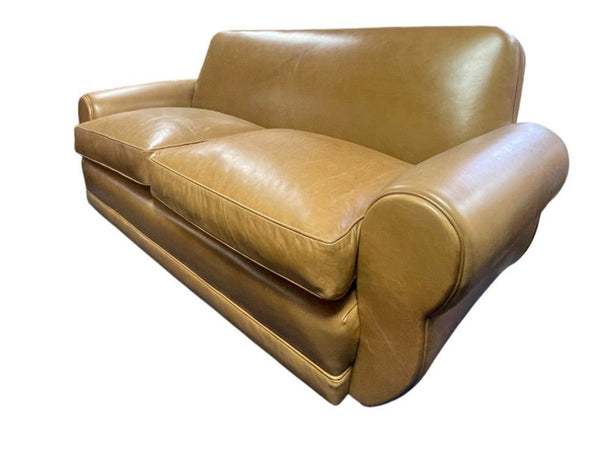 Art Deco Brown Leather Sofa, Newly Upholstered, USA, 1940's.