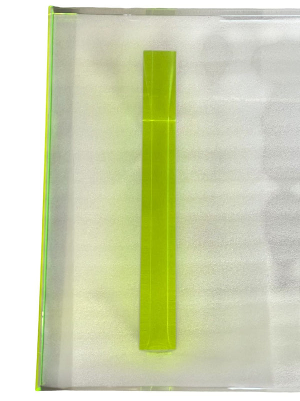 Pair Modern Lucite Benches by Pegaso Gallery Design, Fluorescent Green Details.