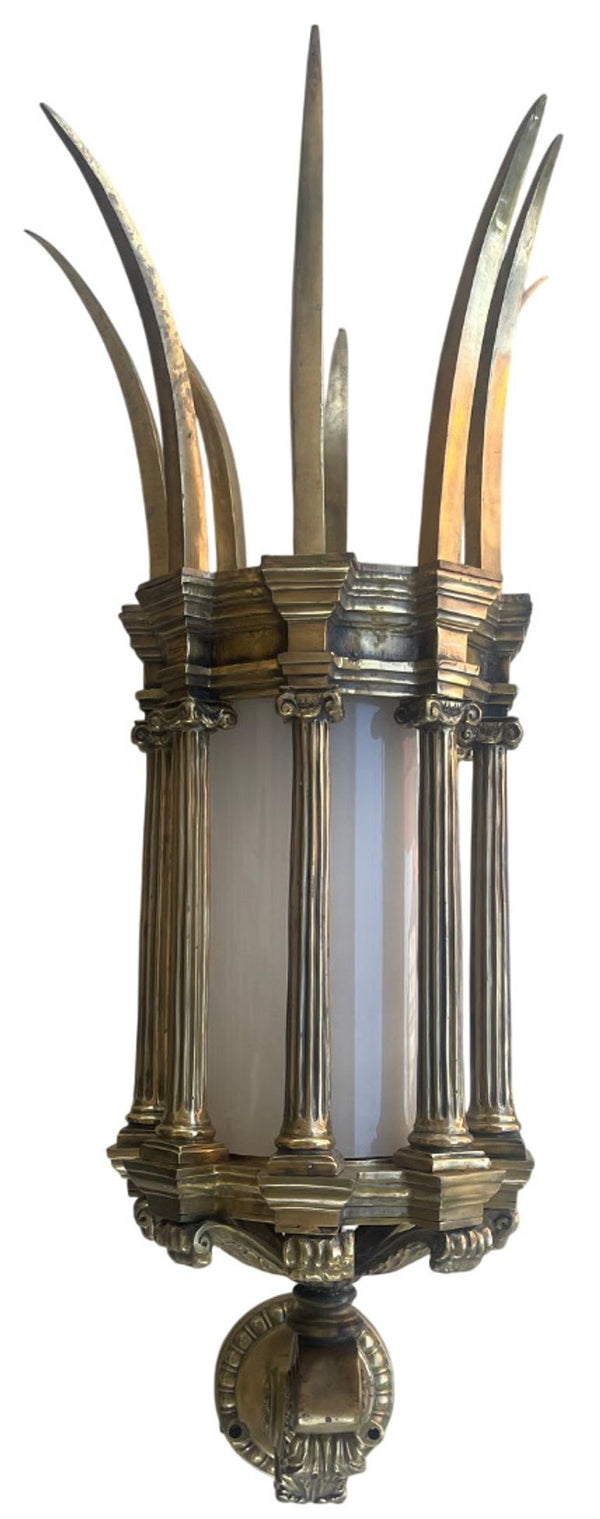 Pair Early 20th Century American Victorian Bronze Spiked Lantern Sconces w Glass